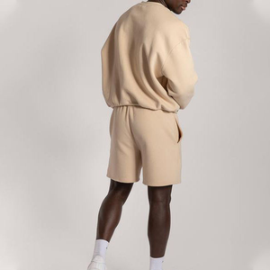 Newest 100% Cotton Fleece Blend Unisex Plain Hooded Oversize Turtleneck Blank Sweatshirt Shorts <b>Set</b> Winter High Street Men - Product Image 5