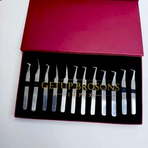 Pince à épiler pour cils GETUP BROSONS IMPEX de haute qualité, en acier inoxydable, couleur argent, pointe lisse, poignée diamantée, antimagnétique - Product Image 2