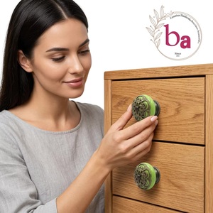Ba <b>Ceramic</b> Cabinet <b>Knob</b> Green Industrial Flower Filigree Design Eco-Friendly Durable Easy Installation Kitchen Wardrobe Dresser - Product Image 3