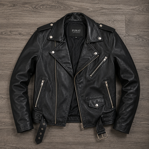 Chaqueta de Cuero Marrón Personalizada para Hombre, Estilo Motero, Negra, Genuina, Impermeable, Vintage, Invierno, Cuello Alto, Cierre de Cremallera, Forro de Poliéster, Casual - Product Image 1