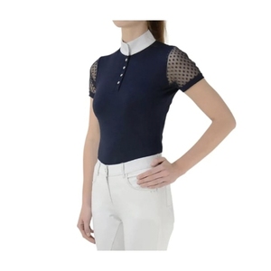 เสื้อเชิ้ตขี่ม้าแขนสั้นสีฟ้าอ่อนสำหรับผู้หญิง OEM พร้อมแขนตาข่ายและกระดุมปิด - Product Image 4