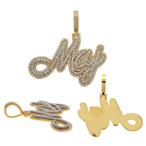 Colgante Personalizable de Plata 925 Bañado en Oro con Nombre Estilo Hip Hop, Diamantes Clásicos VVS y Moissanita, Totalmente Engastado, Unisex, Regalo de Boda - Product Image 3