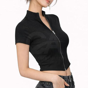 Women Cropped <b>Zipper</b> Tee Summer Slim Fit Half Sleeve <b>Top</b> Women Front Zip Crop T-Shirt Casual Streetwear <b>Top</b> For Online Sale - Product Image 3