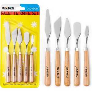 Lot de 5 couteaux à peinture en acier inoxydable avec manche en bois, ensemble de spatules pour peinture à l'huile, sur toile et acrylique – Catégorie de produit améliorée - Product Image 1