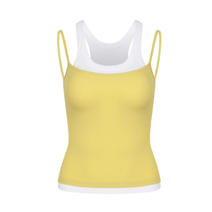 Débardeur court gris pour femme à fines bretelles, coupe ajustée, col rond, avec superposition transparente, couleur unie, respirant, pour le yoga et les activités sportives - Product Image 4