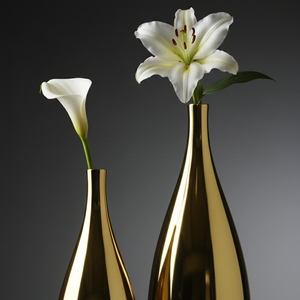 Juego de 2 Jarrones de Flores de Aluminio Fundido con Baño de Oro de Lujo, Modernos, Decorativos, Metálicos Brillantes, para Oficina y Hogar - Product Image 3