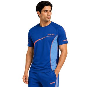 T-shirt de sport pour homme, bleu royal et bleu ciel, à séchage rapide, pour la course à pied, la gym et l'entraînement, personnalisable - Product Image 1
