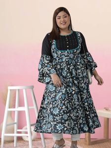 Kurti Anarkali de Rayón con Estampado Floral, Talla Grande, Color Verde, Estilo Casual, para Mujer, Transpirable, Ropa de Verano - Product Image 4