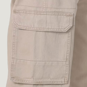 Pantalon cargo pour homme, coupe droite, kaki, coton, taille élastique, plusieurs poches, style décontracté, respirant, à porter au printemps - Product Image 4