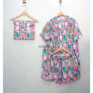 Ensemble de pyjama pour femmes en coton 100% pur, romantique et luxueux, à manches courtes, col en V, avec cordon de serrage - Tissu tricoté doux, respirant et à séchage rapide - Product Image 6