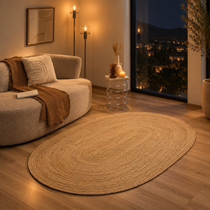Beige Modern <b>Round</b> Jute <b>Rug</b> Braided Floor Mat Natural Fiber Area <b>Rug</b> with Drainage Holes for Home Use - Product Image 4