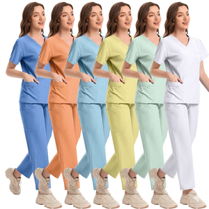 Vêtements de travail personnalisés en gros à col en V, élégants, doux et respirants, uniformes de salon et de spa, combinaisons médicales et dentaires colorées - Product Image 2