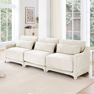 Elegante Divano a Tre Posti in Ciniglia per Soggiorno, Braccioli in Spugna ad Alta Resilienza, Facile Installazione, Base Ergonomica in Legno, Cuscino Lombare - Product Image 1