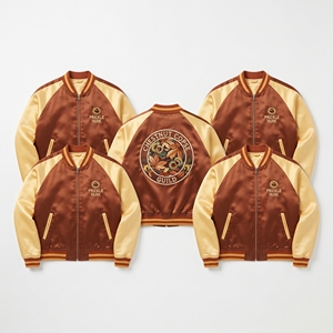 Wholesale Supplier Satin Souvenir Jacket Golden Yellow Slate Grey Ancient Grain Rye Embroidery Baseball Bomber <b>Coat</b> - Product Image 3