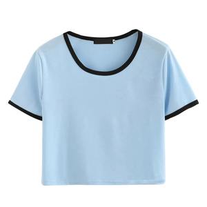 เสื้อยืดคัสตอมริงเกอร์ผู้ชาย สีเทา ฟ้า ชมพู แขนสั้น คอปกและปลายแขนเสื้อสีดำตัดกัน ผ้าฝ้าย สไตล์ลำลอง สตรีทแวร์ - Product Image 5
