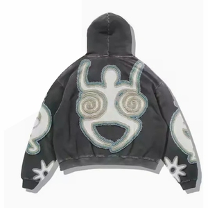 Sweat à capuche pour homme, coupe ample, imprimé graphique, style streetwear, effet vieilli, lavage vintage, esthétique délavée - Product Image 1