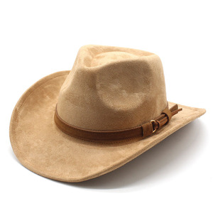 Chapeau Fedora classique à large bord unisexe, chapeau de cowboy en daim western - Product Image 1