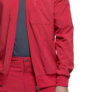 Blouse médicale rouge pour homme en polyester tissé, uniforme d'hôpital avec poches zippées pour médecins et infirmiers - Product Image 4