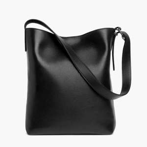 <b>Leather</b> Bucket <b>Bag</b> <b>Soft</b> Black Minimalist Women's Shoulder <b>Bag</b> All Seasons - Product Image 1