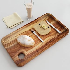 Modern <b>Wooden</b> <b>Serving</b> <b>Platter</b> Rectangular Wood Food Tray with Gold Metal Handles Decorative Ottoman Tray for Hotel Restaurant - Product Image 2
