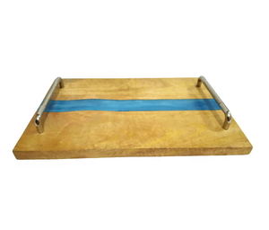 Bandeja Rectangular de Madera Hecha a Mano, Bandeja de Servicio de Madera y Resina Artesanal India, Bandejas de Madera para Servir Alimentos en la Cocina - Product Image 1