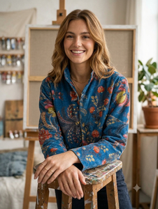 Elegant Floral <b>Velvet</b> Winter Jacket Warm Soft Cotton Lined High Neck Quilted <b>Coat</b> Statement <b>Women</b> Bohemian Outerwear - Product Image 5