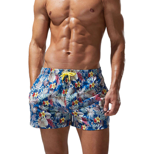 Shorts de bain bleus à motifs floraux pour hommes, séchage rapide, taille élastique avec cordon de serrage, maillot de bain d'été pour la plage, short de surf pour les vacances - Product Image 2
