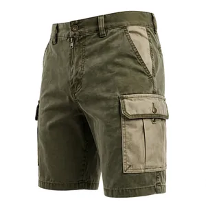 Shorts Cargo Décontractés Homme Grande Taille avec Logo Personnalisé, Taille Mi-Haute, Fermeture Boutonnée, Couleur Unie, en Tissu Denim et Toile Tissée Lavée, Longueur Bermuda - Product Image 6