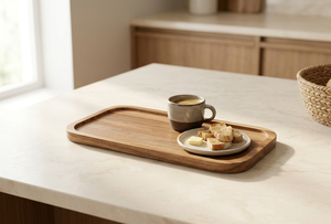 Plateau de service rectangulaire en bois d'acacia, finition naturelle, plateau de présentation pour la présentation des aliments, vaisselle de cuisine, vente en gros B2B - Product Image 3