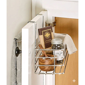 Organizador de Puerta de Armario Metálico Moderno con Barra para Toallas, Almacenamiento Multifuncional para Baño - Product Image 4