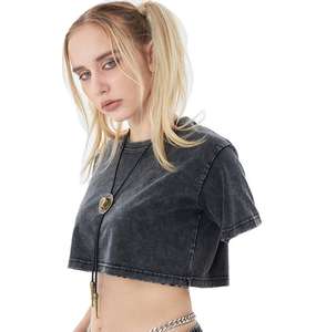 Camiseta Corta Oversize Lavada a Medida, Estilo Vintage con Lavado Ácido, Manga Corta, Streetwear, Top Corto, Logotipo Personalizado, Proveedor OEM - Product Image 5