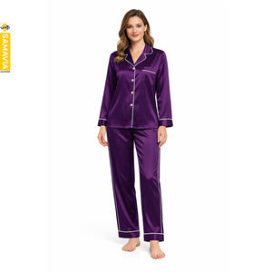 Conjunto de Pijama de Verano Sexy para Mujer, de Satén Estampado Sólido con Logotipo Personalizado al por Mayor, Bordado a Máquina, de Seda Suave, de 2 Piezas con Cordón Ajustable - Product Image 1