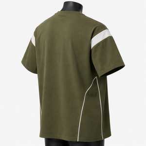 Camiseta de Manga Raglán Verde Oliva para Hombre, Cuello Redondo, Tejido de Punto, Corte Regular, Ribete en Contraste, Estilo Casual - Product Image 5