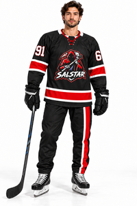 Ensemble de maillots de hockey sur glace personnalisés pour hommes, noir et rouge, uniforme de hockey sur glace par sublimation, vêtements de sport, ensemble de maillots et pantalons de hockey d'équipe - Product Image 3