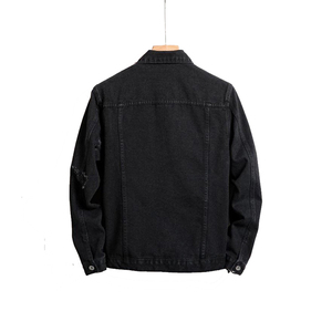 Veste en jean pour homme de haute qualité, style camionneur, boutonnée, avec broderie personnalisée et poches, effet vieilli - Product Image 1