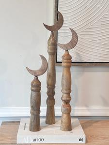 Juego de Adornos de Madera en Forma de Luna Creciente, Color Personalizado, Hechos a Mano, Decoración para Ramadán y Eid, Esculturas de Mesa, Adorno Islámico Árabe, Venta al Por Mayor - Product Image 3