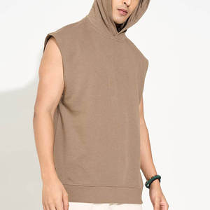 Men's Solid Color Hooded Vest Pullover Winter <b>Workout</b> <b>Hoodie</b> with Loose Sleeveless 100% Cotton Breathable Casual - Product Image 4