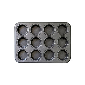 ถาดอบมัฟฟินขนาดเล็ก 12 หลุม แบบมืออาชีพ ถาดคัพเค้กทรงสมมาตร เคลือบสารกันติดสองด้าน ผลิตจากเหล็กคาร์บอนอย่างดี ทนทาน ใช้กับเตาอบได้ - Product Image 1