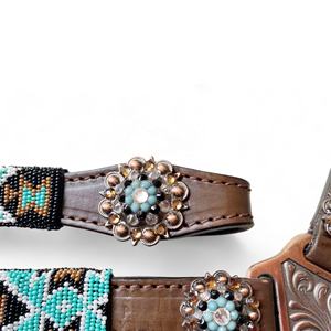 Premium Western Equestrian Argentina cuero de vaca con cuentas Headstall Breastplate Withers Strap Set cobre Hardware OEM aceptar - Product Image 4