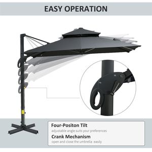 Parasol de terrasse déporté gris de 3 m, forme carrée, base en aluminium avec rotation à 360 degrés pour hôtels - Product Image 4