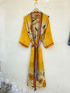Yellow Vintage Silk <b>Robe</b> Summer and Spring Bridal Wear Kimono Dressing Gown for Wedding or Special Occasions - Product Image 4