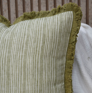 Natural Sage Green 100% Linen <b>Cushion</b> <b>Cover</b> Stripe Throw Pillow <b>Cover</b> with Fringed Edge Premium Decorative <b>Cushion</b> <b>Cover</b> Export - Product Image 2