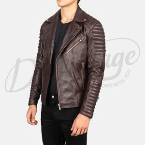 Chaqueta de Motociclista de Cuero Genuino Marrón Oscuro Premium para Hombre, Diseño Asimétrico con Cierre Cruzado, Hombros y Mangas Acolchados, Corte Ajustado - Product Image 5
