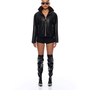 Abrigo de Cuero Genuino para Mujer, Estilo Clásico, Reversible, Estilo Motero, Color Negro, Logotipo Personalizado, Precio de Fábrica, Venta al Por Mayor - Product Image 5