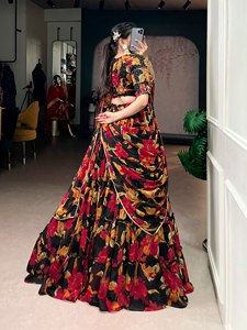 Ensemble Lehenga à imprimé floral élégant avec dupatta à bordure en dentelle - Product Image 3