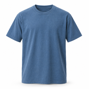 Relaxed Fit Streetwear Tee 255gsm Mineral <b>Blue</b> Heavyweight Washed Cotton Crew Neck Short Sleeve Shirt <b>Men</b> Custom Logo Printing - Product Image 4
