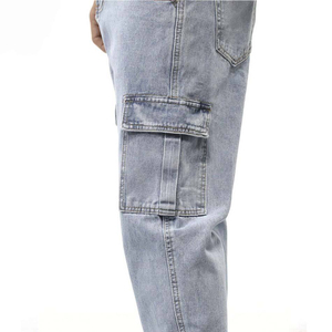Prix de gros, qualité supérieure, jeans en denim gris délavé de qualité supérieure, coupe slim, pantalon moto pour homme, streetwear, avec boutons - Product Image 2