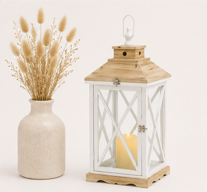 Farol de Madera Rústico Blanco al por Mayor, Portavelas Decorativo, Farol de Huracán Vintage Estilo Granja para Decoración del Hogar y Jardín - Product Image 5