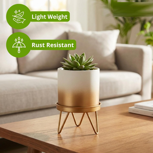 Pot de fleurs en métal avec support doré, style moderne, ensemble de jardinières pour plantes d'intérieur et d'extérieur, décoration de la maison pour jardin, plantes, fleurs, balcon, lot de 1 - Product Image 3