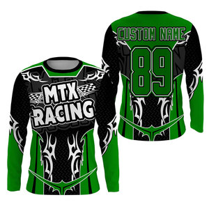 MTX Racing Men's Long Sleeve Motocross Jersey Full Sublimation Print Quick Dry Green Black <b>White</b> Shirt - Product Image 1